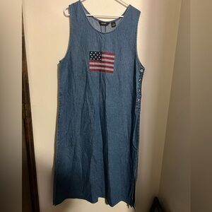 AGAPO Classic Embroidered Flag‎ Denim Jumper Dress Side Button Closure Wms Sz XL